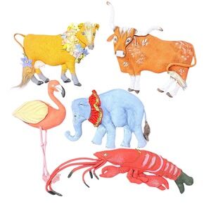 Vintage Gladys Boalt Rare Animal Ornaments Lot‎ of 5 Handmade Artist Signed